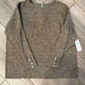 Leo & Nicole Brown Knit Sweater with Button Accents